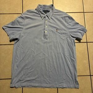 Polo Ralph Lauren Men's XL Blue Oxford Knit Button Down Short Sleeve Polo Shirt